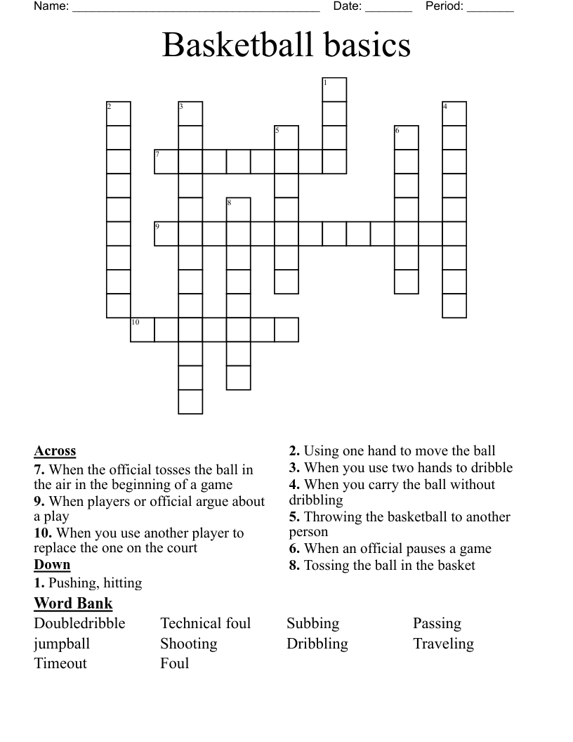 Basketball basics Crossword WordMint