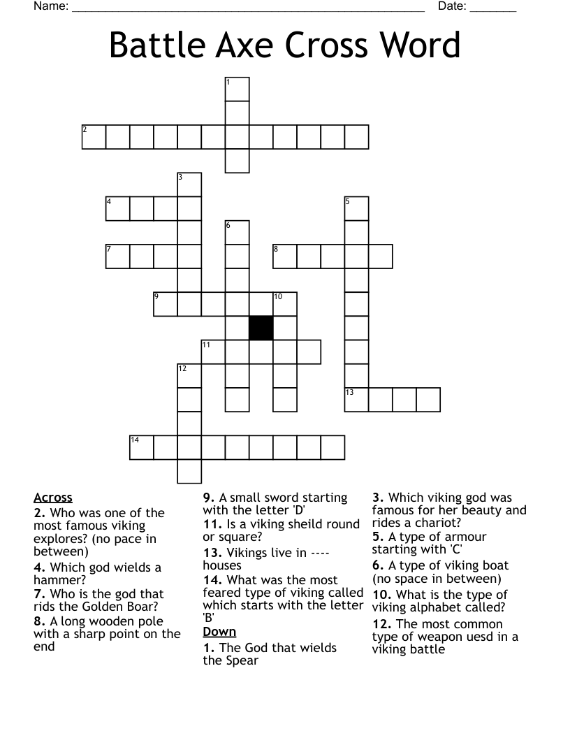 Battle Axe Cross Word WordMint