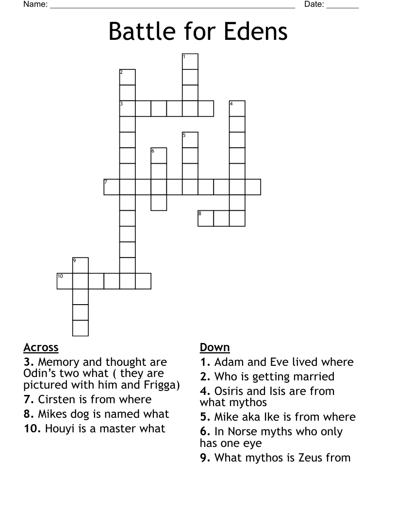 Battle for Edens Crossword WordMint