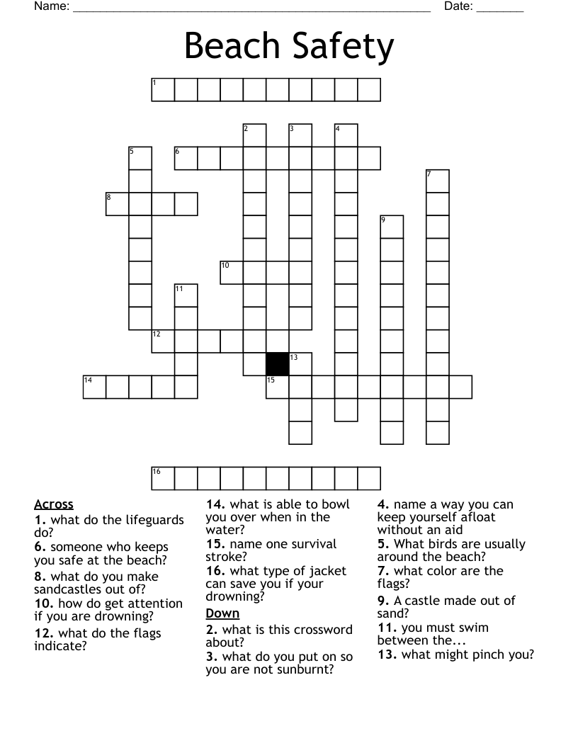 Beach Safety Crossword WordMint
