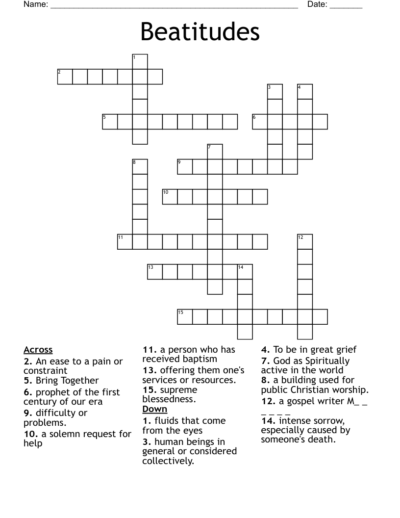 Beatitudes Crossword WordMint