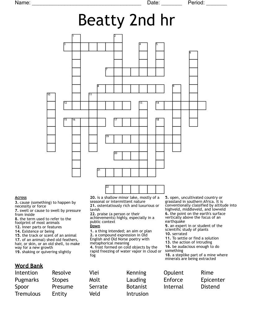Beatty 2nd hr Crossword WordMint