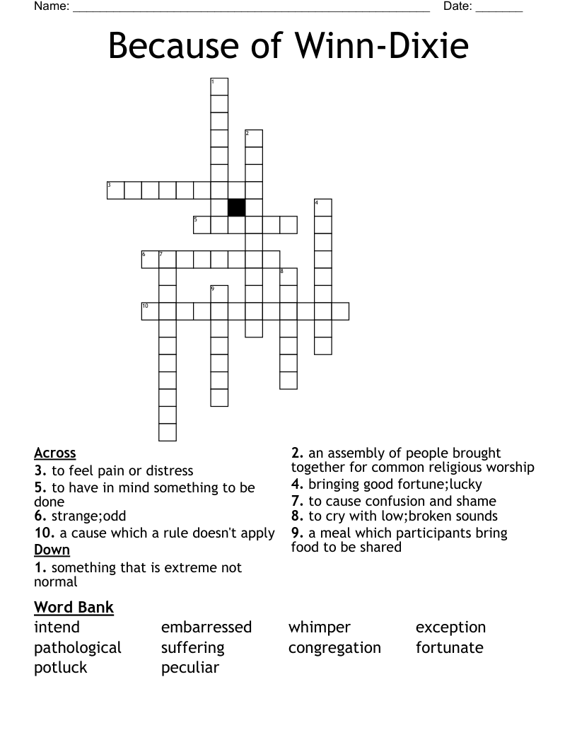 Because of WinnDixie Word Search WordMint