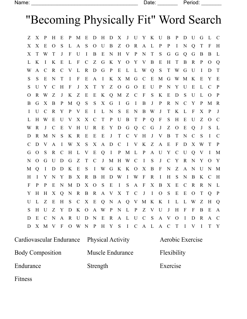 Physically Fit" Word Search WordMint