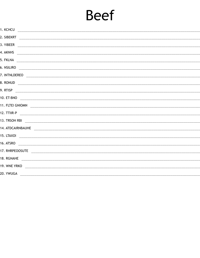 Beef Word Scramble WordMint
