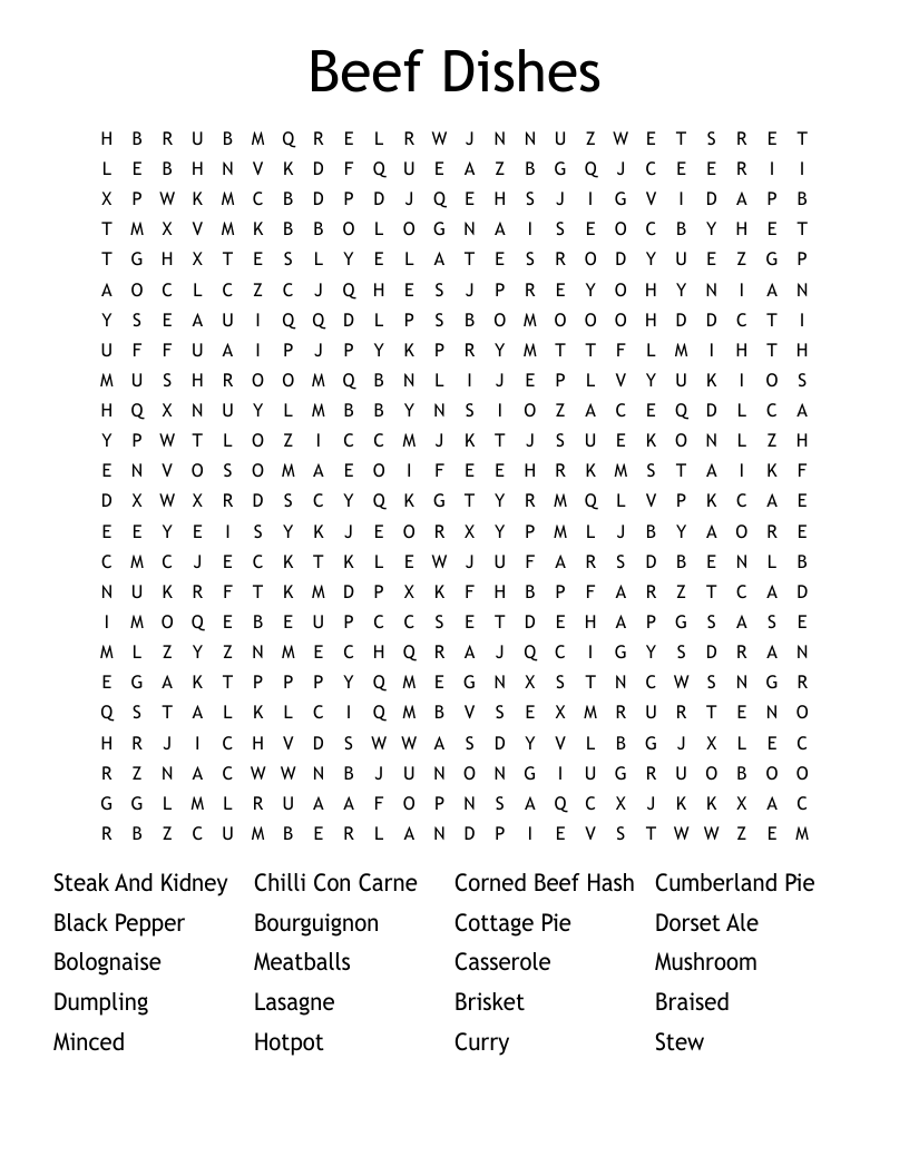 Beef Dishes Word Search WordMint
