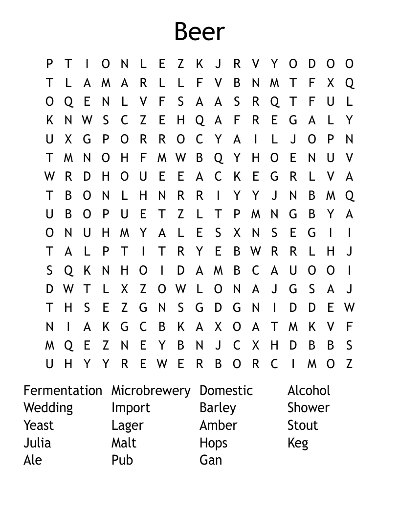 Beer Word Search WordMint