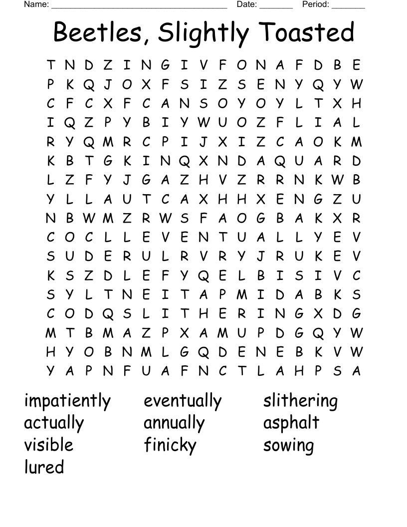 Beetles, Slightly Toasted Word Search WordMint