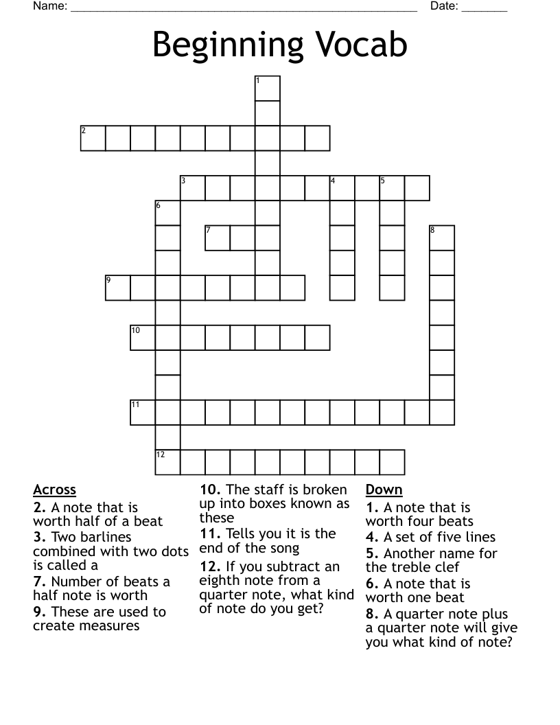 Beginning Vocab Crossword - WordMint