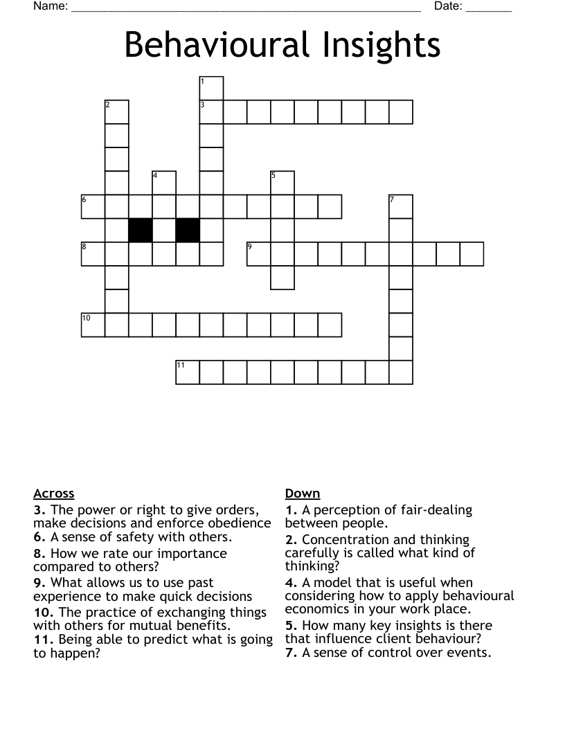 Behavioural Insights Crossword WordMint
