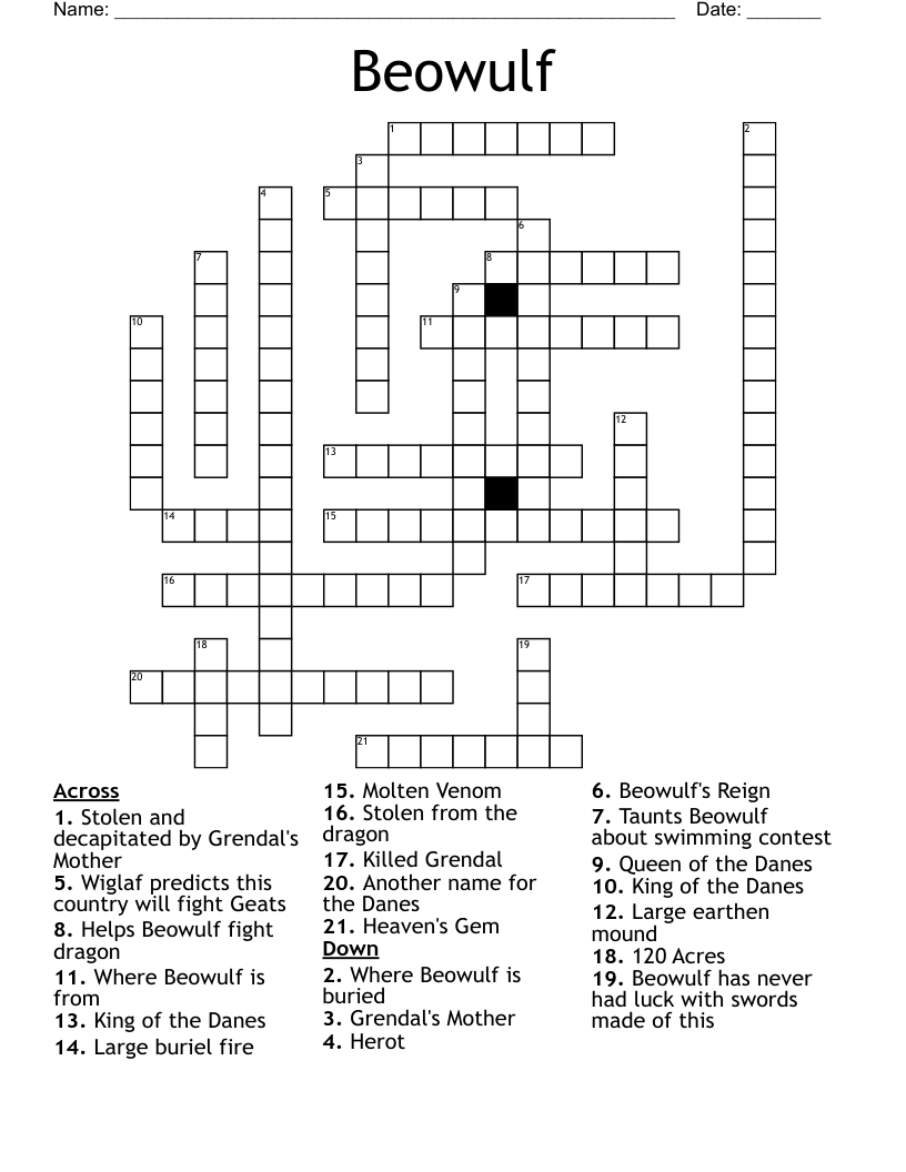 Beowulf Characters Crossword WordMint