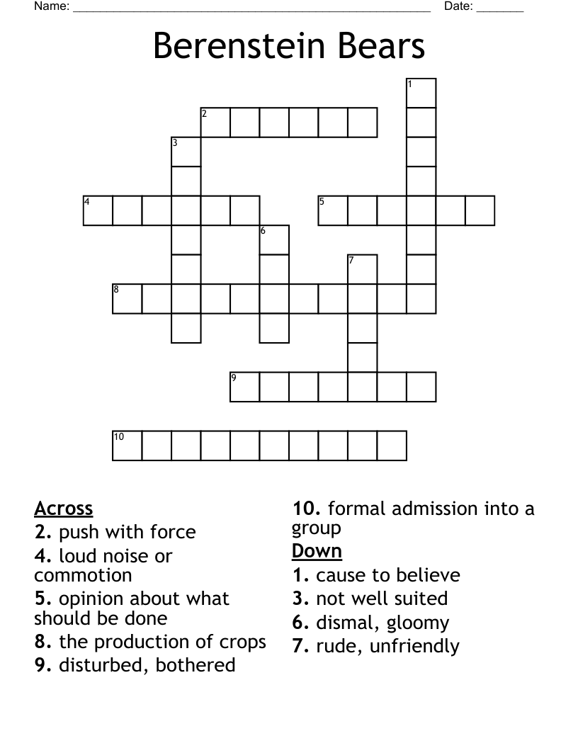 Berenstein Bears Crossword WordMint
