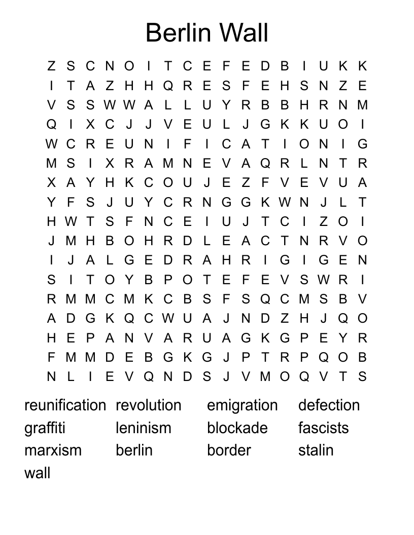 Berlin Wall Word Search WordMint