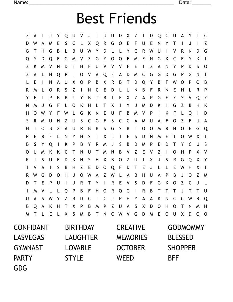 Best Friends Word Search WordMint
