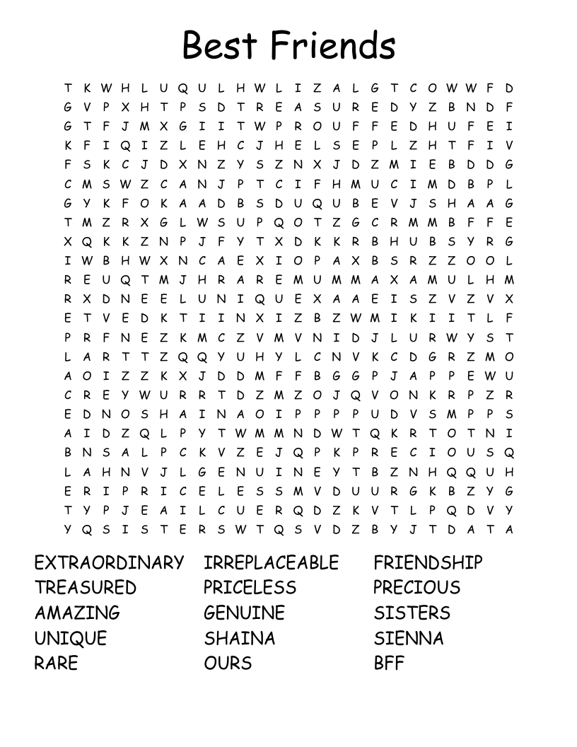 Best Friends Word Search WordMint