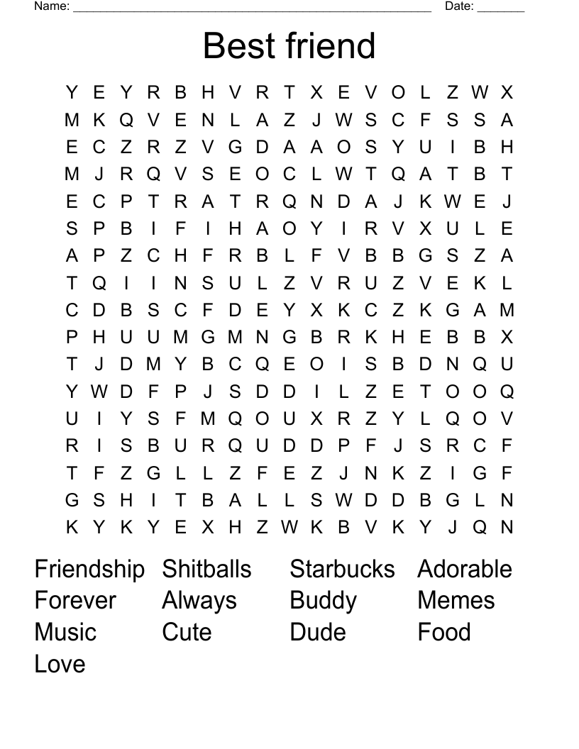 Best friend Word Search WordMint