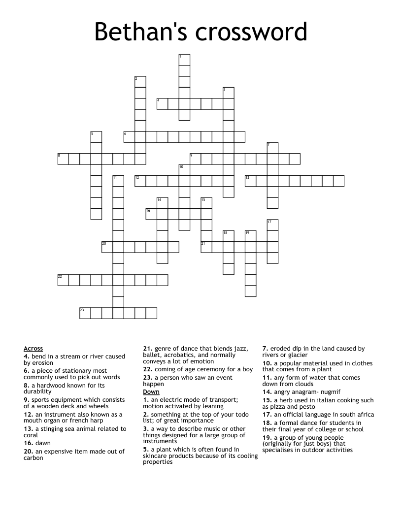 Bethan's crossword WordMint