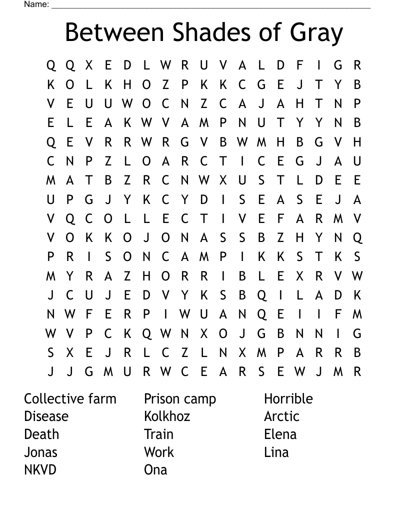 Between Shades of Gray Word Search WordMint