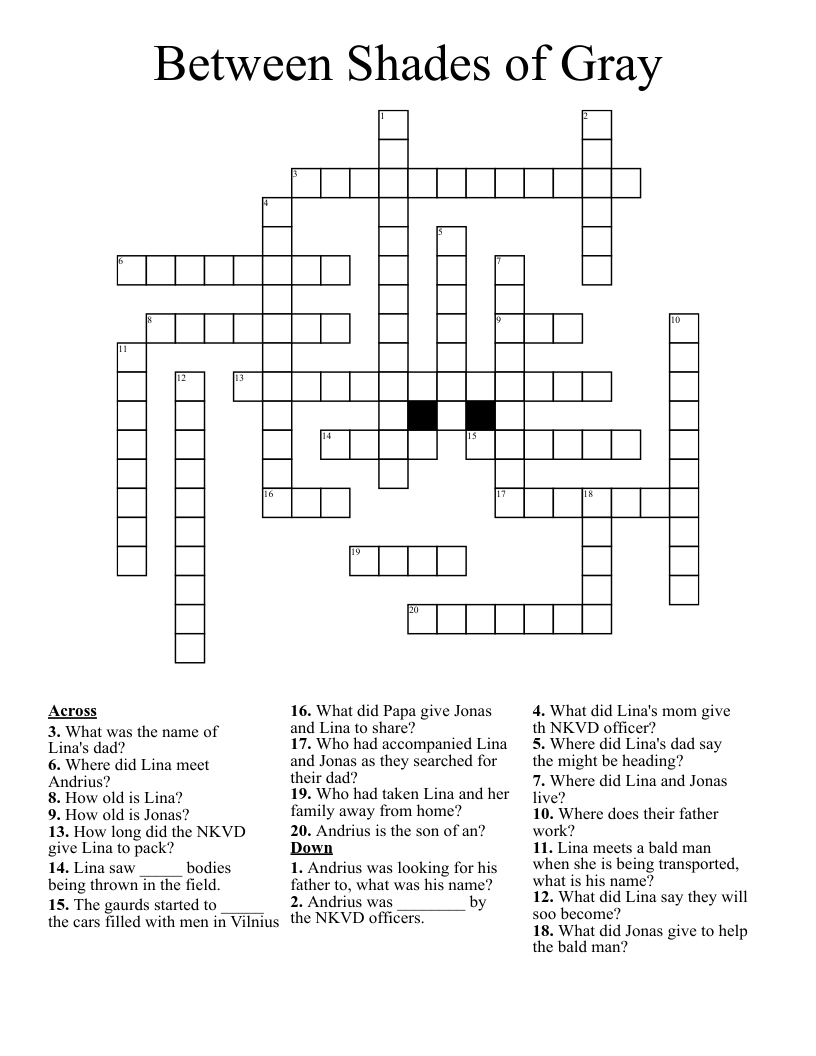 Between Shades of Gray Crossword WordMint