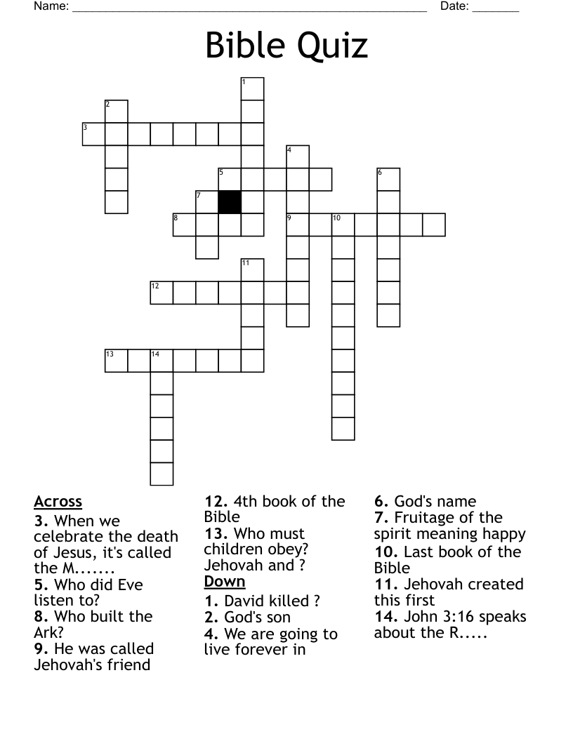 Bible Quiz Crossword WordMint