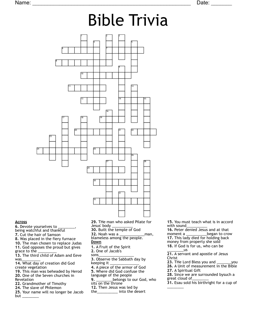 Bible Trivia Crossword WordMint