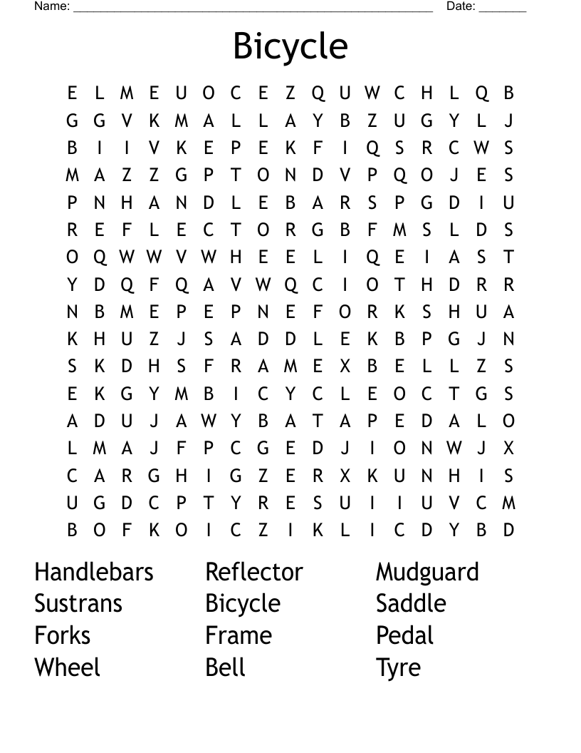 Bicycle Word Search WordMint