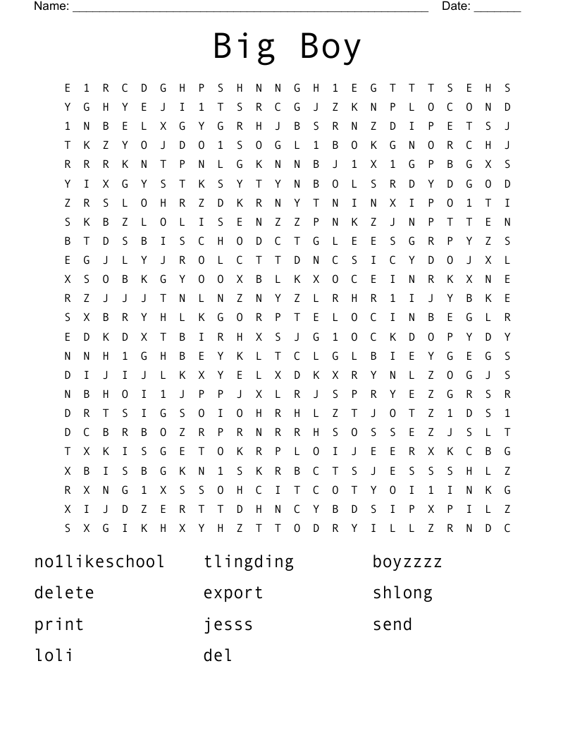 Big Boy Word Search WordMint