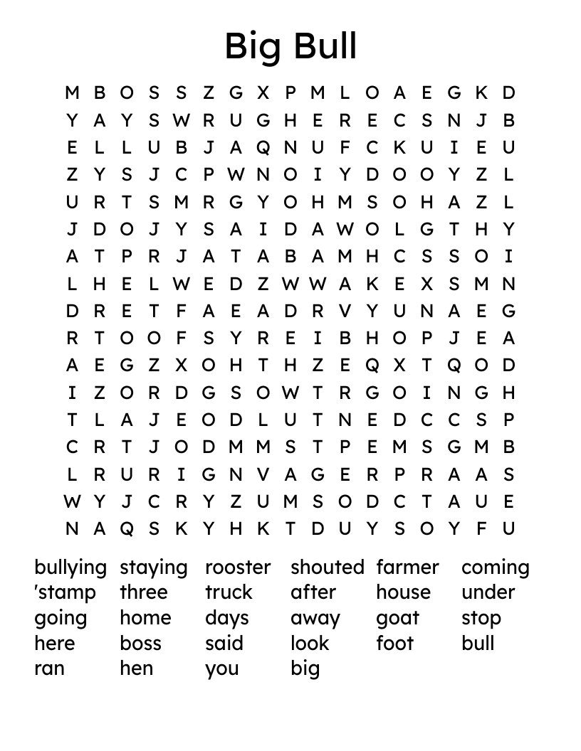 Big Bull Word Search WordMint
