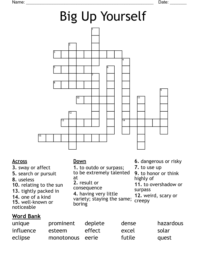 Big Up Yourself Crossword - WordMint