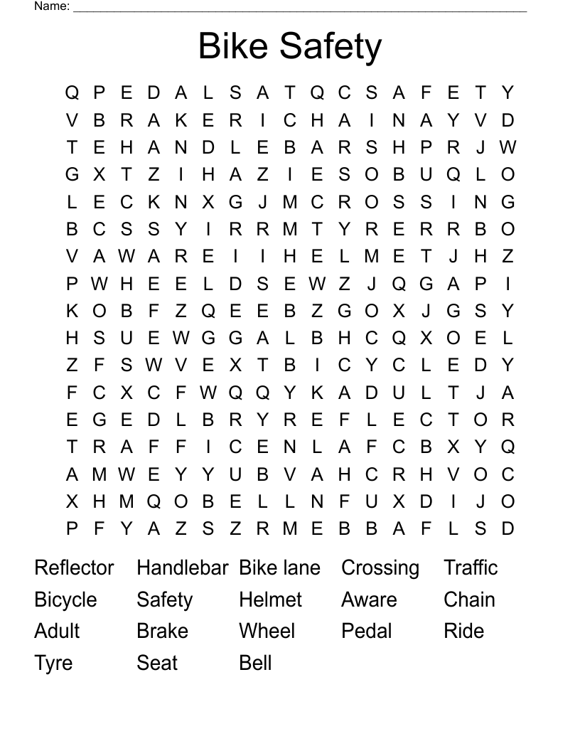 Bicycle parts Word Search WordMint