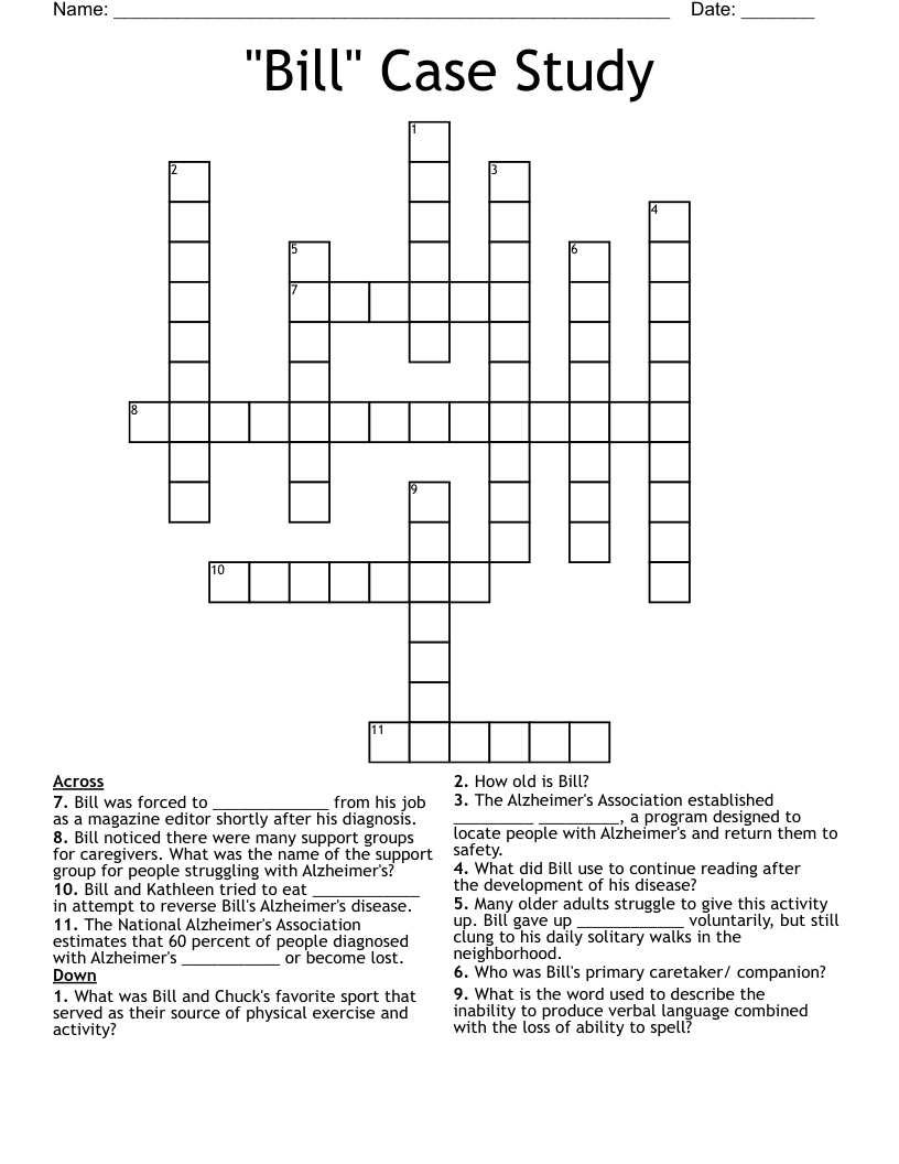 "Bill" Case Study Crossword WordMint