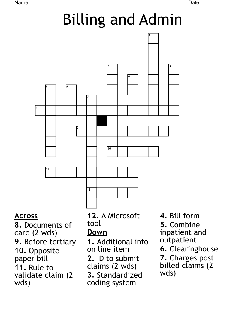 Billing and Admin Crossword WordMint