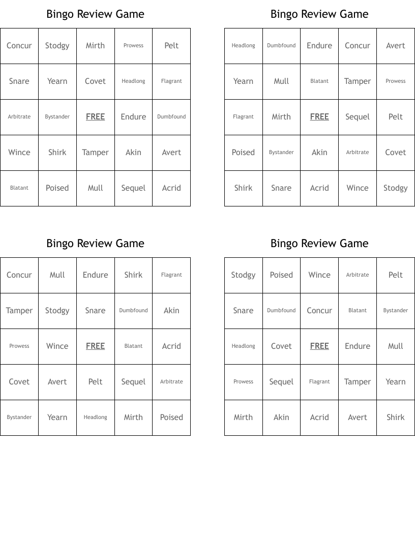 Bingo Review Game WordMint