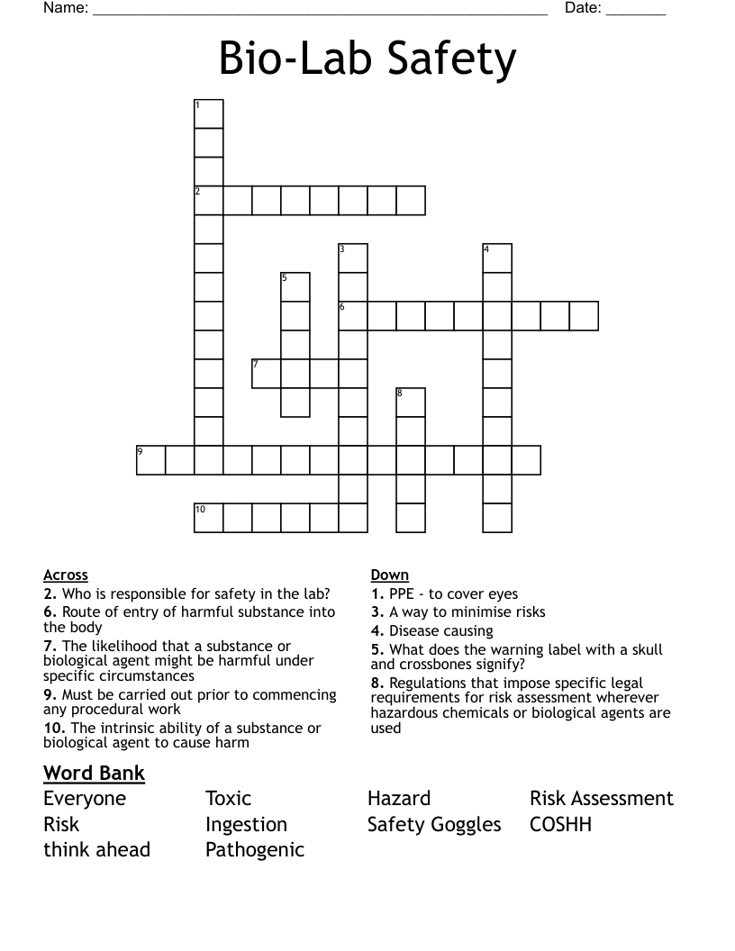 BioLab Safety Crossword WordMint