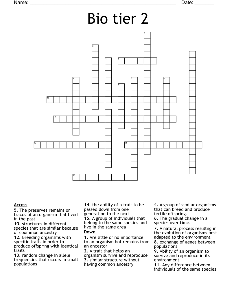 Bio tier 2 Crossword WordMint