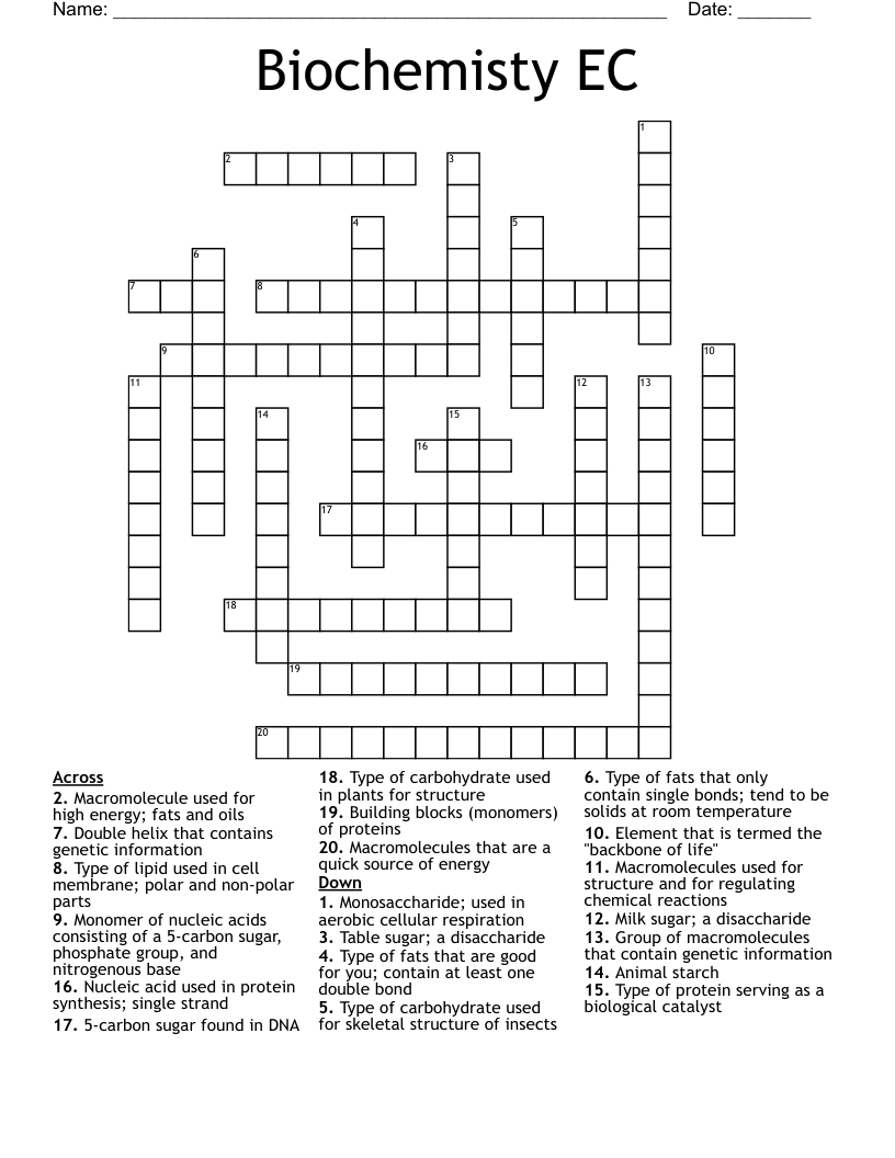 Biochemisty EC Crossword WordMint