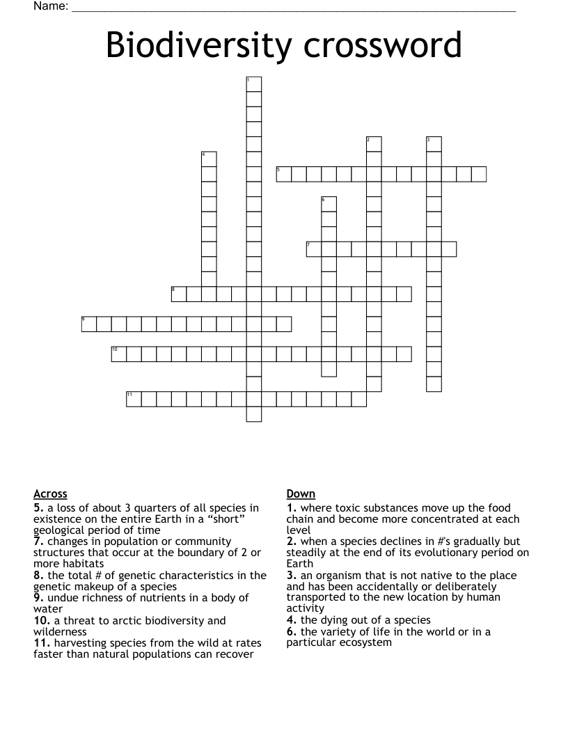 Biodiversity crossword WordMint