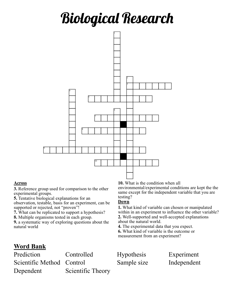 Biological Research Crossword WordMint