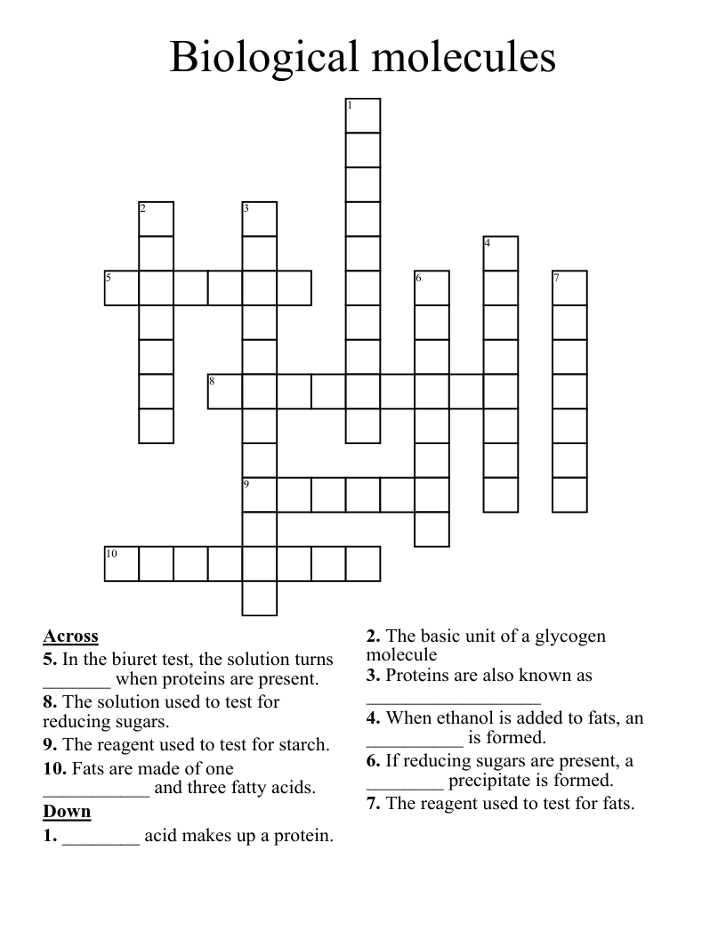 Biological molecules Crossword WordMint