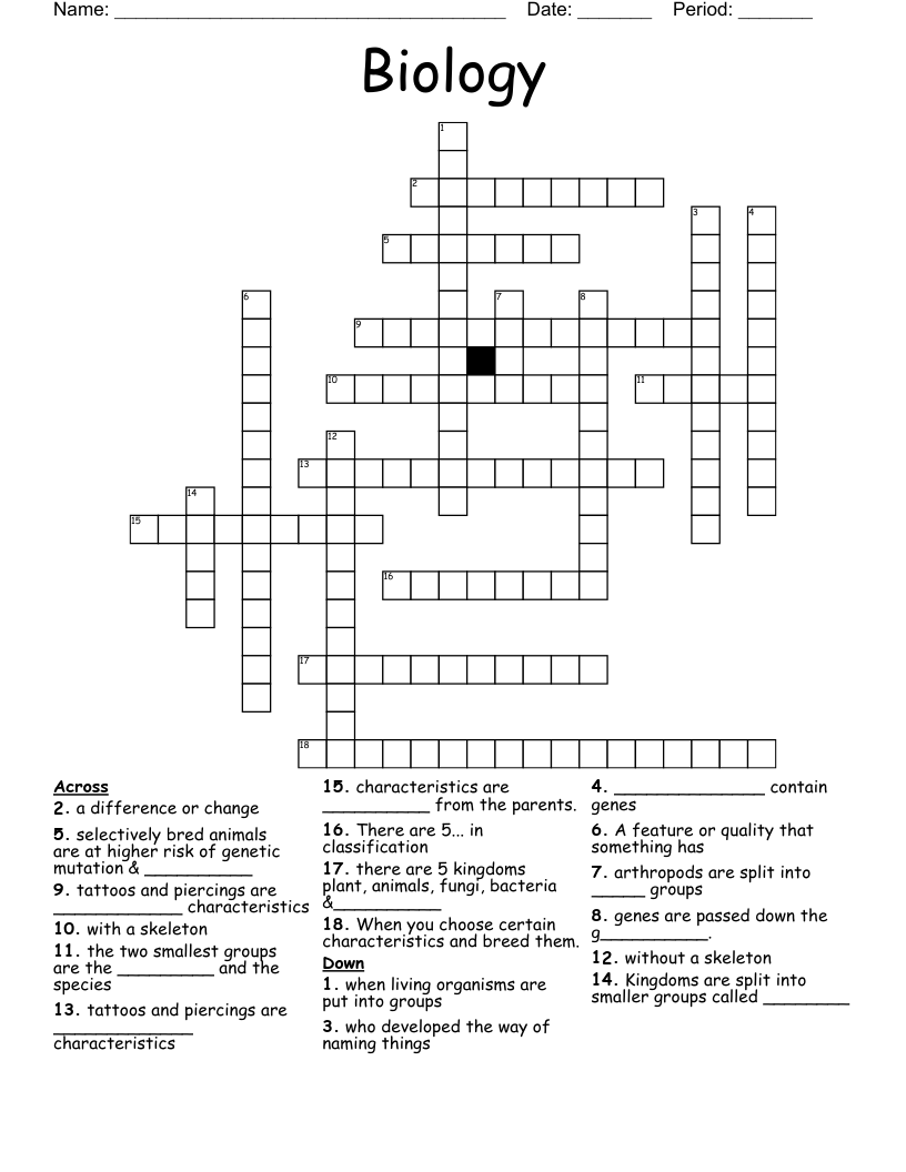 Biology Crossword WordMint