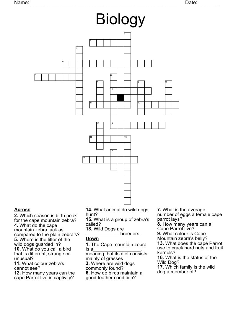 Biology Crossword WordMint