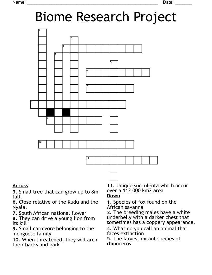 Biome Research Project Crossword WordMint