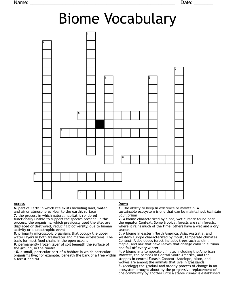 "Do You Know Your Biomes" Crossword WordMint