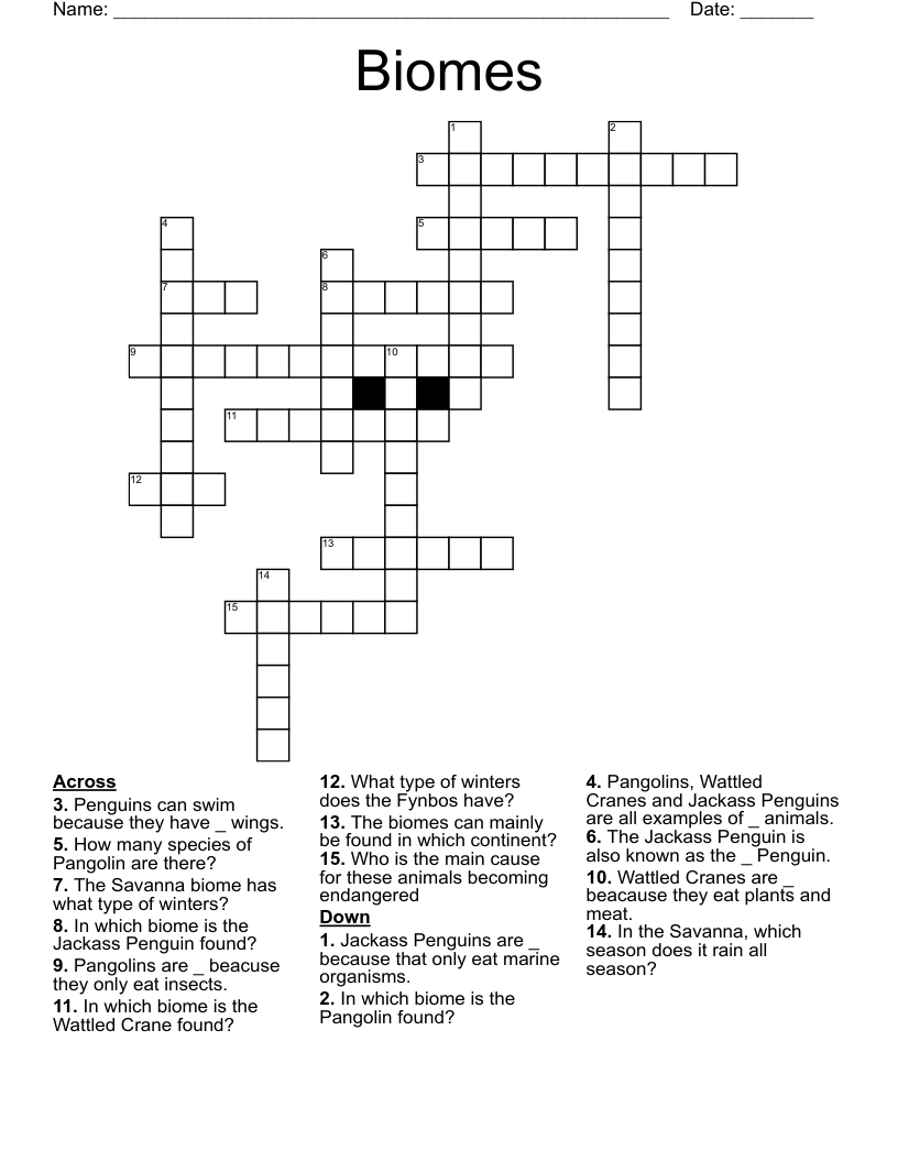 Biome Project Crossword WordMint