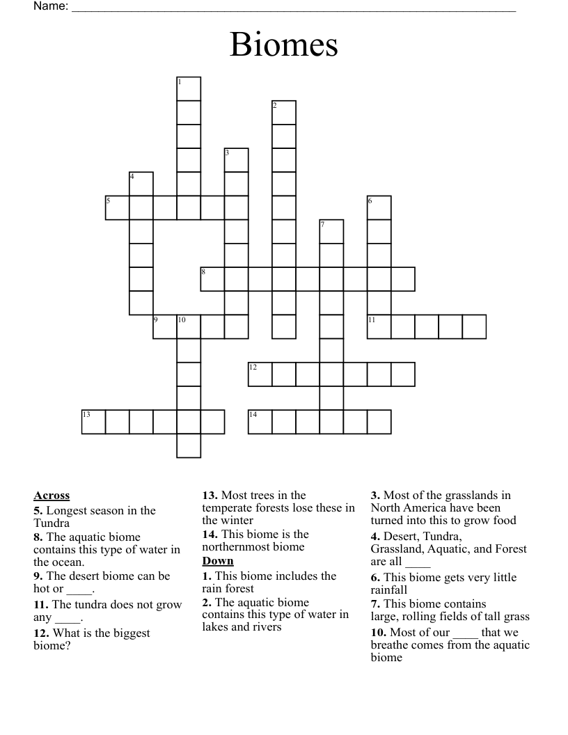 Biomes Crossword WordMint