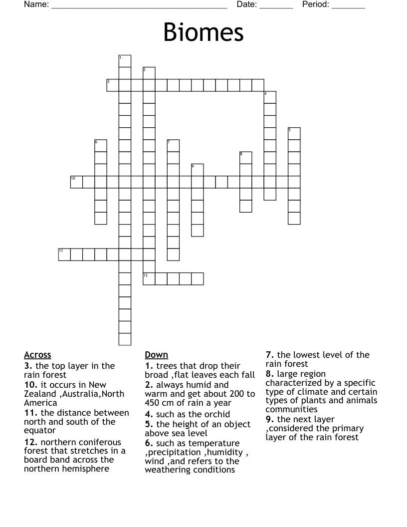 Biomes Crossword WordMint