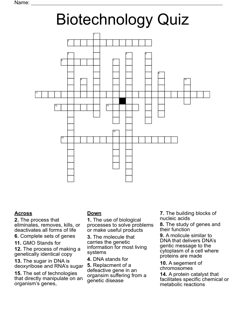 Biotechnology Quiz Crossword WordMint