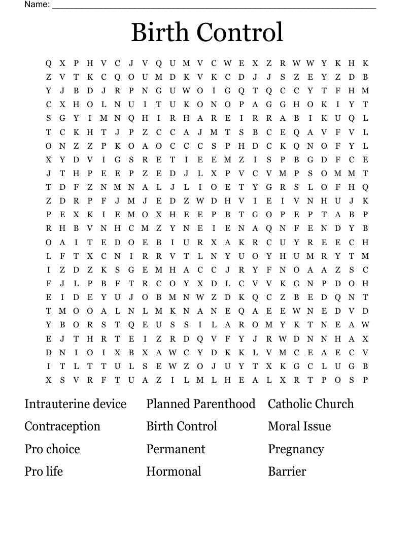 Birth Control Word Search WordMint