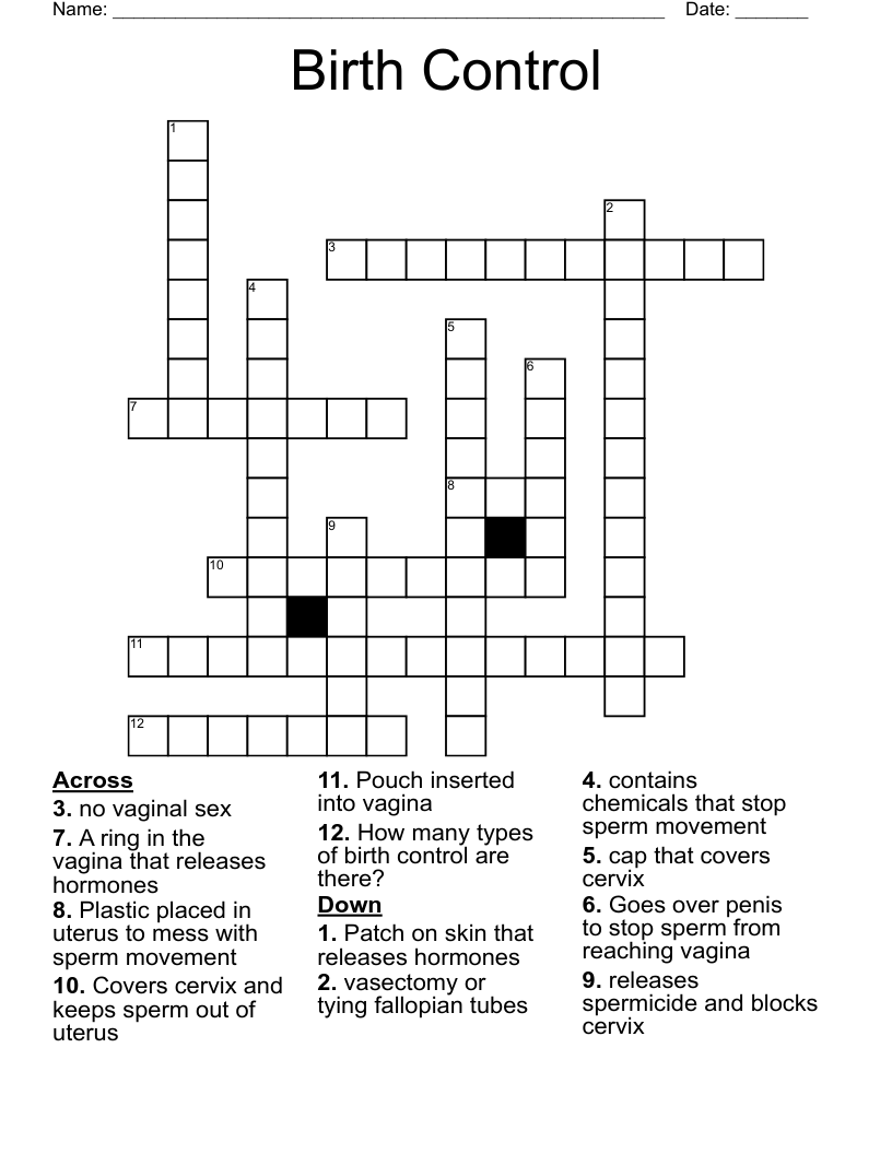Birth Control Crossword WordMint