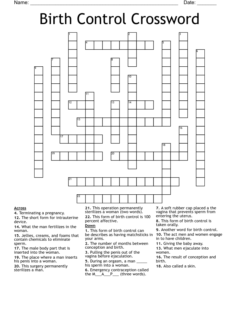 Birth Control Crossword WordMint